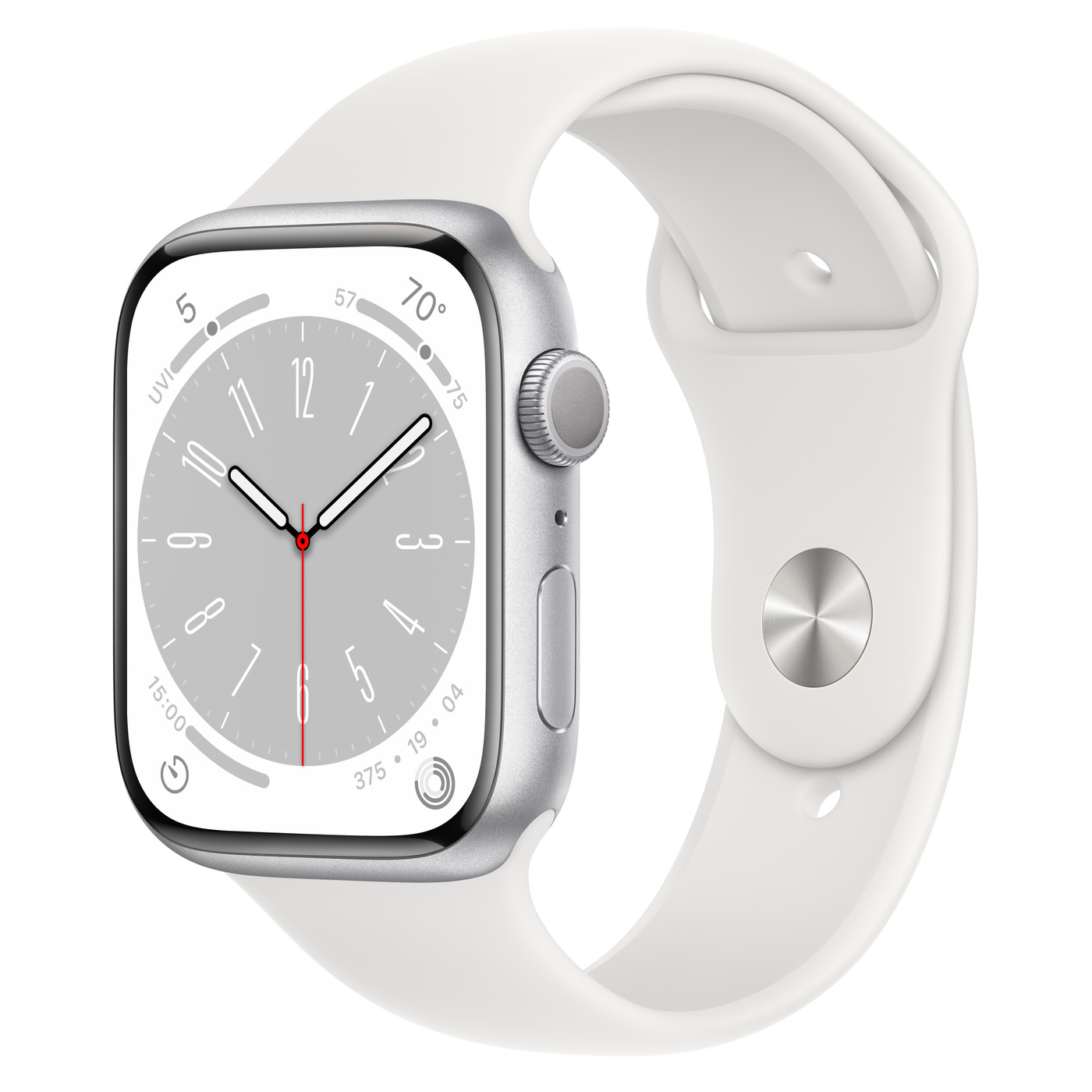 Apple Watch Series 8 Aluminum GPS 45MM Silver with White Sport Band