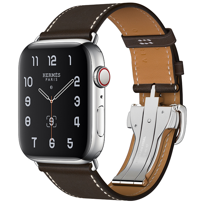 Apple Watch 5 Hermès 44mm Stainless Steel Case with Ébène Barénia Leather Single Tour Deployment Buckle