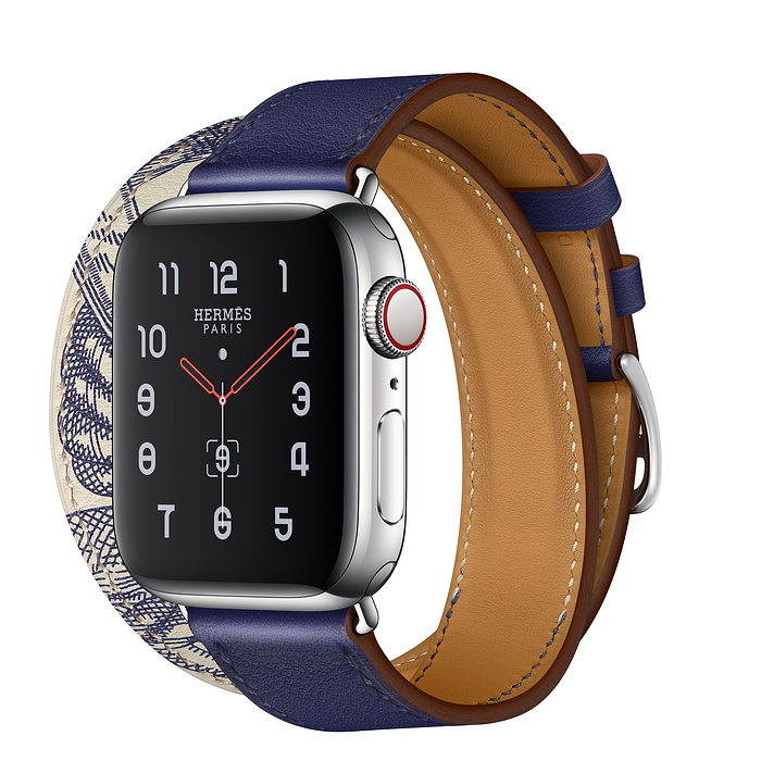 Apple Watch Hermès 40mm Stainless Steel Case with Encre/Béton Swift Leather Double Tour