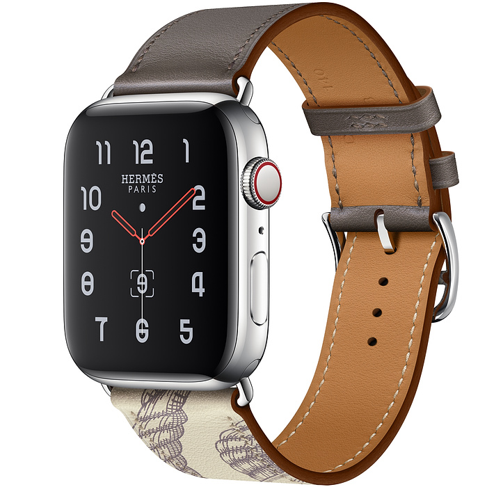 Apple Watch 5 Hermès 44mm Stainless Steel Case with Étain/Béton Swift Leather Single Tour